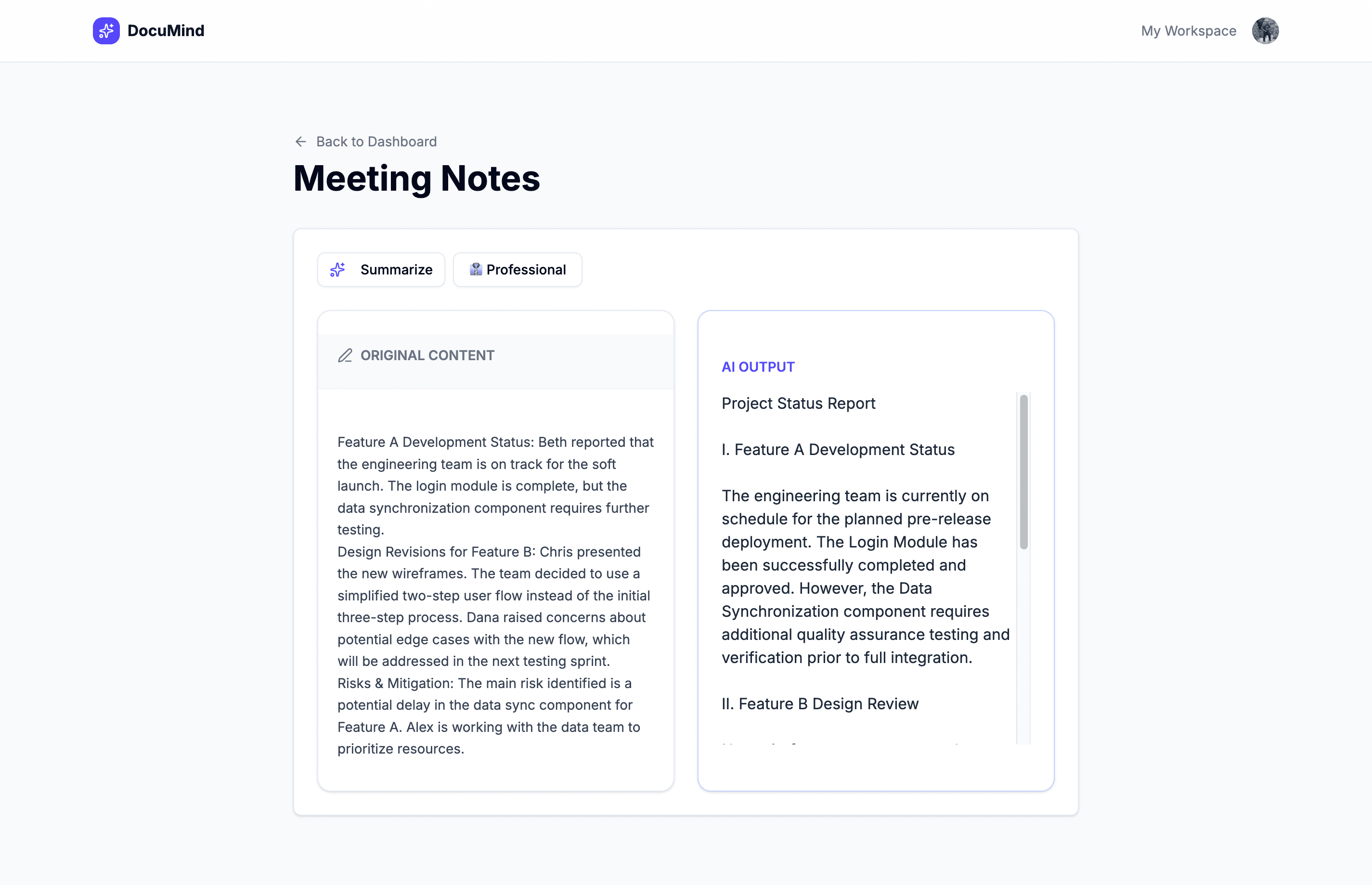 DocuMind Dashboard Interface